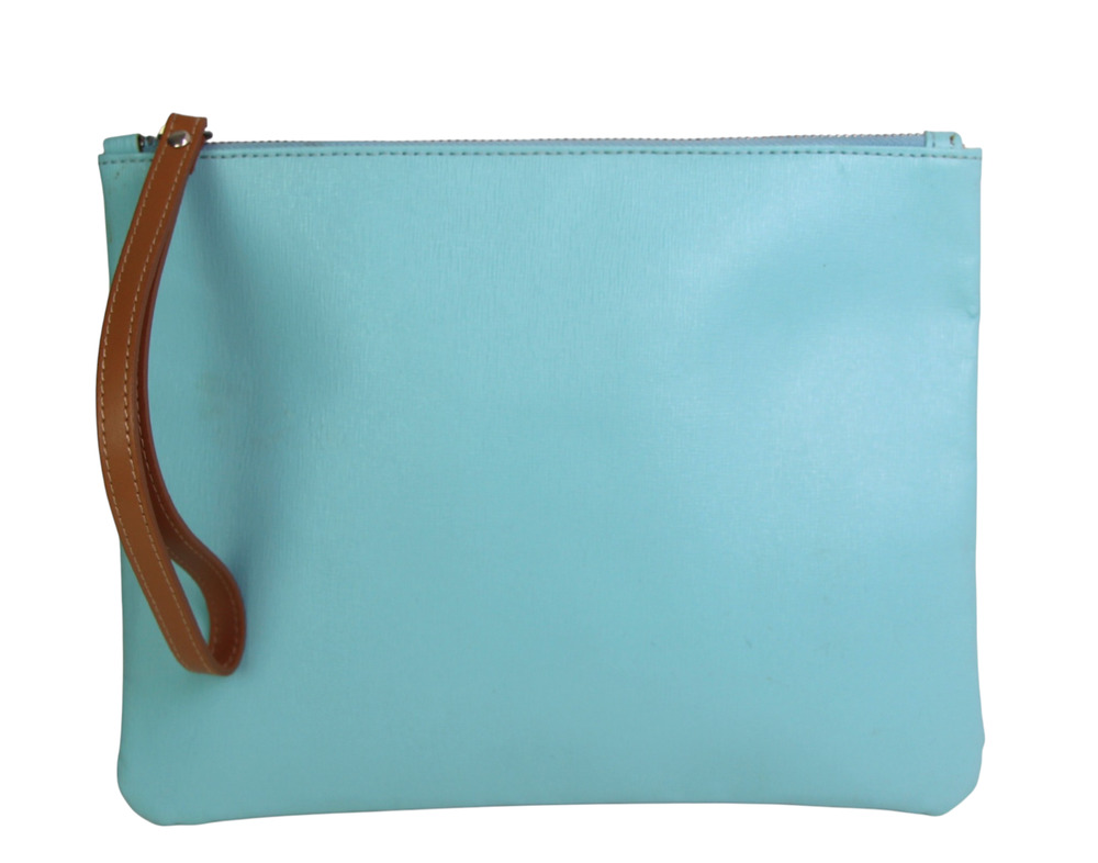 The Bag BABY BLUE GENUINE LEATHER ZIP TOP PURSE CLUTCH WALLET WRISTLET HANDBAG